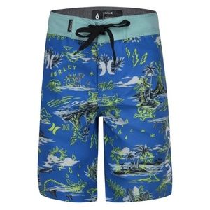 NEW Hurley Boys Neptune Blue Doodle Island Surf Board Shorts  Boys Size 20 30" W